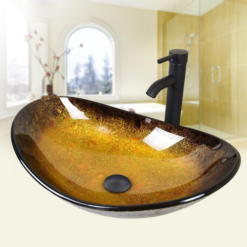 Glass basin vessel - sink, oval