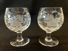 Signed set of 2no. Royal Brierley Crystal Fuchsia Brandy Glasses