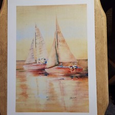 Original watercolor sailboats - original,