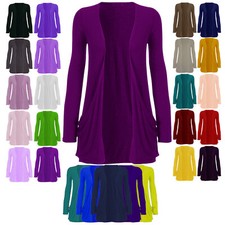 Womens Ladies Girls Long Sleeve Boyfriend  Top Open Pocket Cardigan 8-26