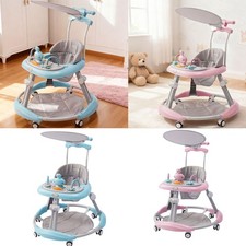 Baby Walker Bouncer First Steps Push Along Activity Music Ride On Car W/ Canopy 