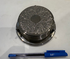 Vintage Set Of 6 Silver Plated Coasters With Holder/Bottle Stand