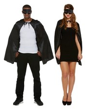 Adults Black Super Hero Set Cape & Mask Villain Fancy Dress Book Day Costume