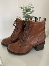 DUNE ANKLE BOOTS Size 5 Patsie LEATHER Tan Brown Faux Fur Lined Lace Rrp£150