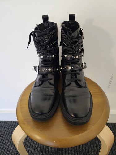 Zara black leather bejewlled - black,