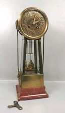 Rare Large Antique Lenzkirch Marble and Bronze 4 glass mantel clock Art Nouveau