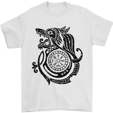 Viking Wolf With Vegvisir Symbol Black Mens T-Shirt 100% Cotton