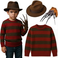 Kids Freddy Krueger Costume Hat Claw Jumper Halloween Nightmare Fancy Dress Set