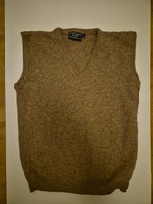 GREENWOODS CLASSIC VINTAGE SLEEVELESS JUMPER LARGE PURE NEW WOOL BROWN
