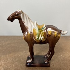 Vintage Chinese Ceramic Drip Glazed Tang Dynasty Horse in Brown, 14cm
