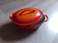 Cast Iron Casserole Pot Dutch Oven Stockpot Lid Camping Stew Pan In Orange 3 L
