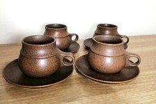 Set Of 4 x GOVANCROFT Scotland Stoneware Brown Coffee Mugs & Saucers