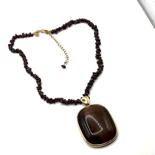 Brown glass pendant - , necklace