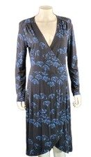Jigsaw Black Blue Floral Print Wrap Dress Party Office Size M Medium Viscose