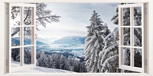 Winter forest snow mountain - forest, 3d