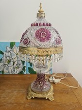 Vintage Cre Art Hand Cut Crystal Glass Table Lamp 24 Karat Gold plated Brass
