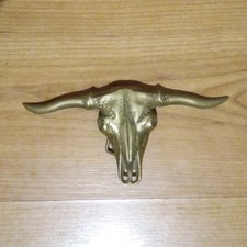 USA Large Ox Bull Longhorn Skull Western Cowboy Biker Brass Belt Buckle