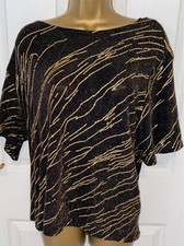 CHRISTMAS BON MARCHE BLACK GOLD SPARKLY TOP BLOUSE SIZE UK XL EVENING PARTY VGC