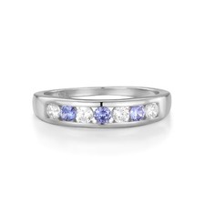 Ladies Solid Sterling 925 Silver Tanzanite and White Sapphire Eternity Ring