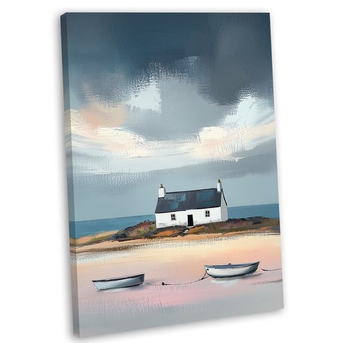 Scottish beach cottage canvas - scottish,