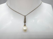 VINTAGE SOLID SILVER ART DECO FAUX PEARL PASTE SET PENDANT DROP NECKLACE 18"