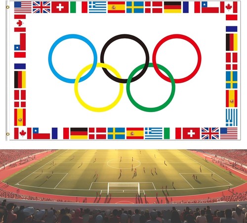 Large olympic flag - large, 5ftx3ft,oly