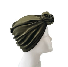 Khaki Green 1940s Vintage Style Turban Hat Soft Elastic Velvet Winter Scarf