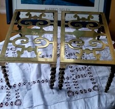 A Pair Brass Four Leg Rectangular Pedestals Stands 16h X 15w X 10 cm Fire Place 