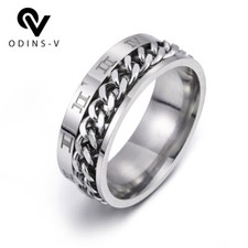 MENS RINGS TITANIUM STAINLESS STEEL SPIN CHAIN  BAND SILvER WEDDING CELTIC WOMEN