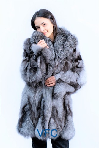Silver fox fur coat - fox, coat,