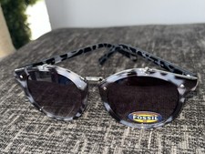 Fossil Ladies Designer Sunglasses Black Grey Silver Animal Print Brand New Gift