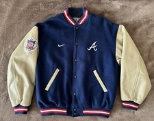 Men’s Nike Jacket MLB Atlanta Braves Large Letterman Varsity Leather Sleeves