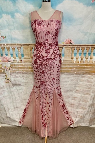 Pink sequin maxi evening dress - pink,