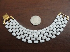 Napier Vintage Basket Weave White Enamel Gold Tone Bracelet - Signed - WONDERFUL