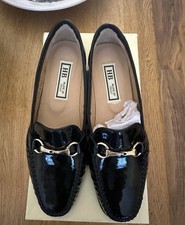 HB Made In Italy Patent Leather Black Horsebit Loafer Heels Size UK 5 New
