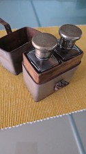 Antique Edwardian travelling double inkwell set in Crew & Sons case