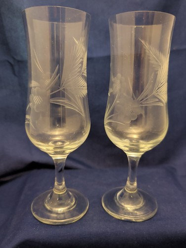 Pair vintage etched - pair, glass