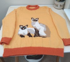 "NEW" "SIAMESE TWINS" DK LADIES JUMPER - HAND KNITTED INTARSIA VINTAGE DESIGN