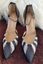 Ladies Shoes Size 6 Black Silver Sparkly Pointed Toe Stiletto Heel Ankle Strap 