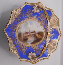 Antique Chamberlains porcelain basket hand painted with an image of Worcester.