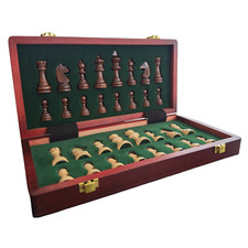 Wooden Chess Set, Wooden Magnetic Folding Chess Set with Built-In Storage,Travel