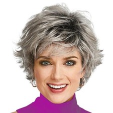 Women Short Bob Hair Synthetic Wigs Natural Straight Layered Wig With Bangs UK