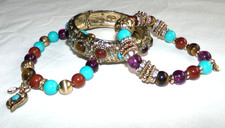 Beautiful Lot of 3 Gold Tone Beaded Gaziano Bracelet Sparkling Stones Charms