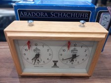 Vintage Schachuhr Chess Wooden Timer Watch Clock Aradora Wind Up W/ BOX Analog