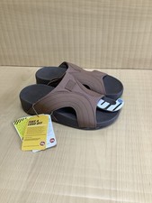 FitFlop Men's 9 Freeway Pool Slide In Dark Tan Leather/ Canvas Brand New