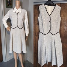 Vintage Glenard 70s 2 In 1 Vest Waistcoat Crimplene Shift Dress 10 12 38