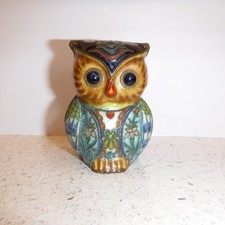 Owl Ceramic & Brass Cloisonne