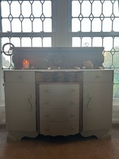 Vintage Oak Carved Buffet Sideboard Upcycled To Showcase The Carved Details