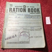 1950-51 RATION OR COUPON BOOK (28 PAGES) name WOODGATE- LOT D