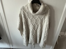 Ladies Natural Cable Knitted Cape Jumper Roll Neck Monsoon ONE Size ROOMY VGC